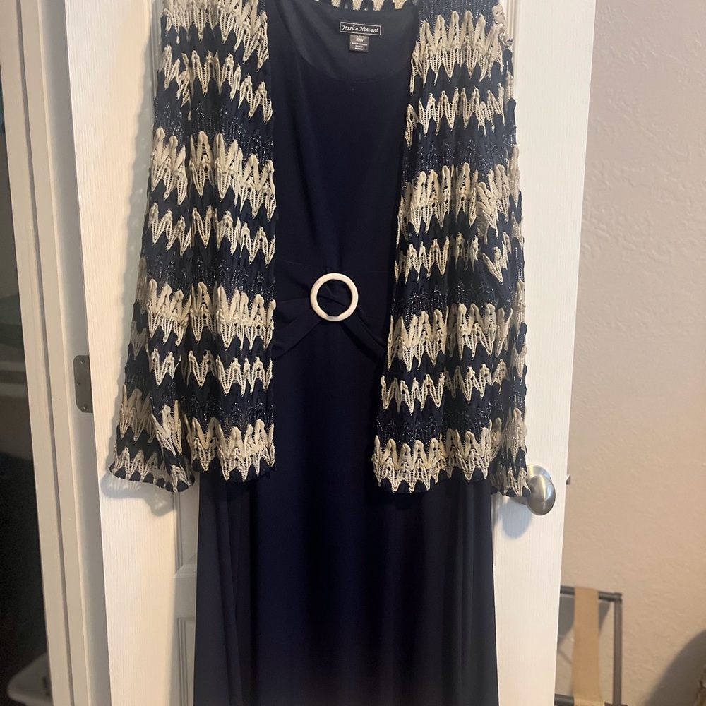 Navy Dress with Crochet Jacket